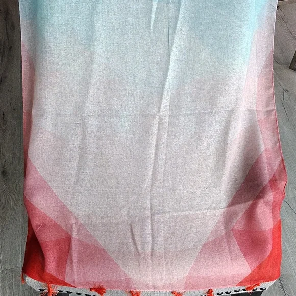 🌇 Mary Kay Large Scarf Shawl Wrap. Orange and Aqua. - Picture 13 of 14